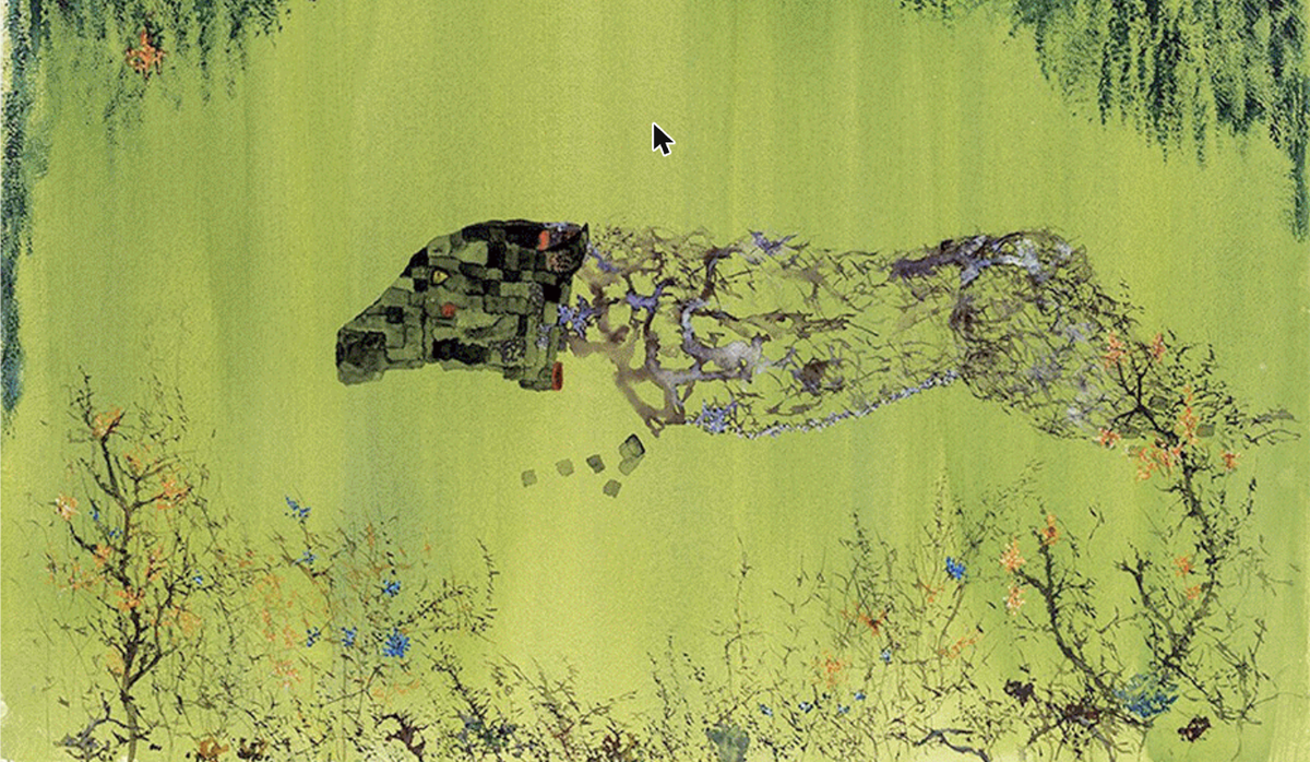 Purple panther, with brick head, exploding with speed by John Lurie