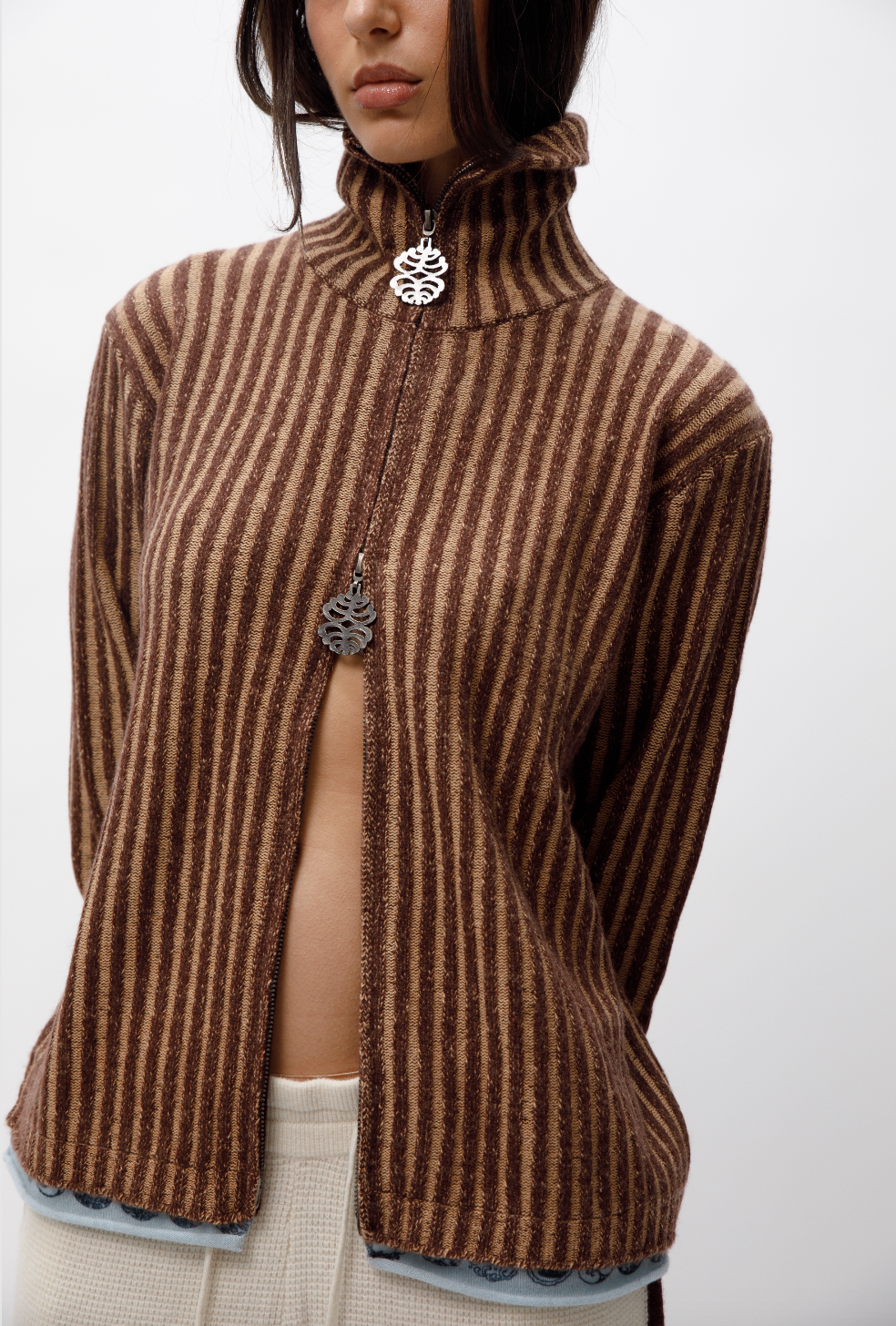 Chestnut Ribbed Zip image 3
